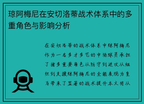 琼阿梅尼在安切洛蒂战术体系中的多重角色与影响分析